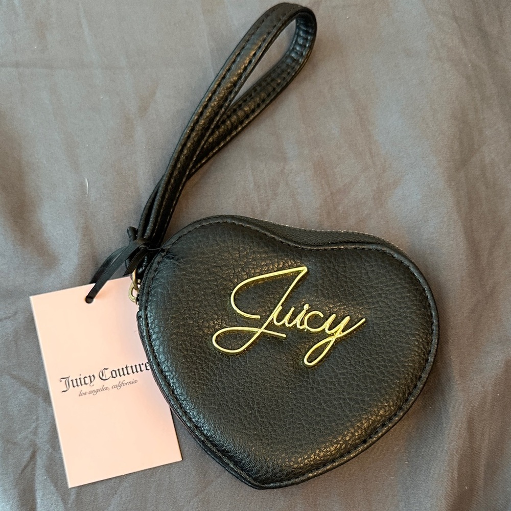 Juicy Couture Black Heart Wristlet with Gold Script
